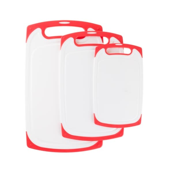 Hastings Home 3-piece Plastic Kitchen Cutting Board Set for Cooking Food Prep, Juice Groove, Dishwasher Safe (Red) 422792EHQ - main